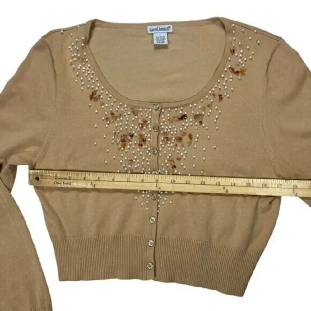 Harve Benard Sweater Womens Large Beaded Pearls Embellished Cardigan Granny Core